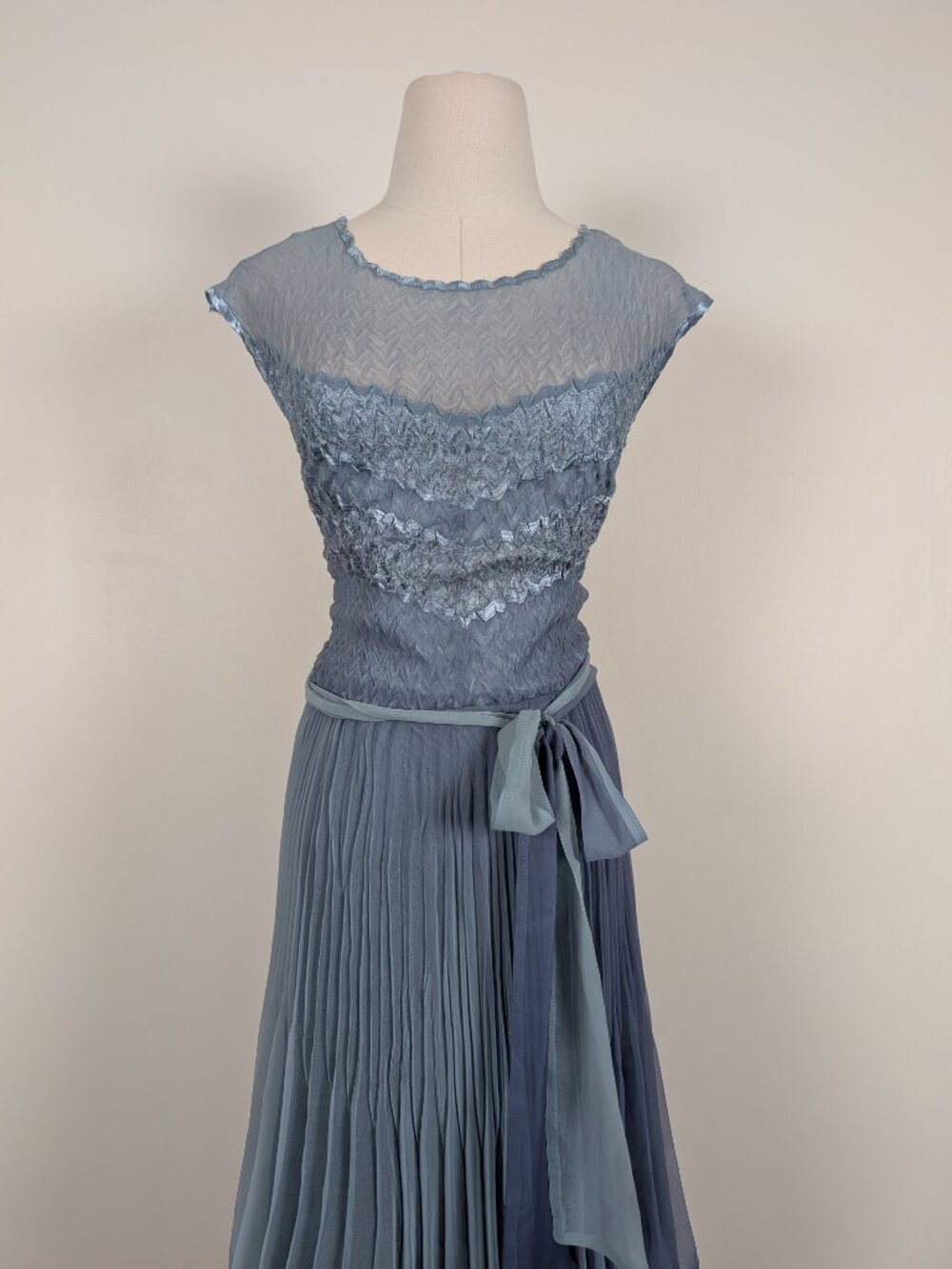 Komarov Asymmetrical Silk Midi Dress Size Large Pastel Blue Formal Sheer - Picture 9 of 16